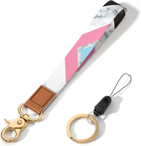 Vista 23 de Llavero con cordón de muñeca, linda correa de muñeca portallaves para mujeres y hombres, llaves de coche, tarjetas de identificación, billetera