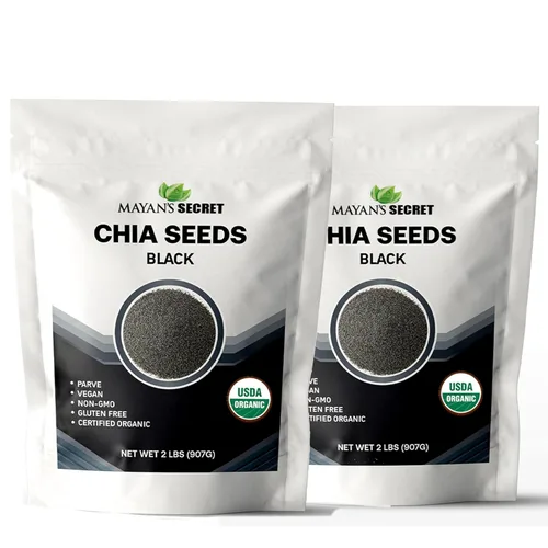 Vista 10 de Mayan's Secret - Semillas de chía orgánicas negras – Certificado USDA, sin OMG, vegano, superalimento sin gluten - Omega-3-2 lbs (907g)