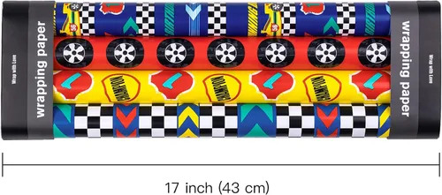Vista 3 de WRAPAHOLIC Rollo de Papel de Regalo de Cumpleaños - Mini Rollo - 4 Rollos - 17 Pulgadas X 120 Pulgadas Por Rollo - Impresión Genial de Autos