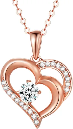 Collar con corazón de oro macizo de 14 quilates para mujer, collar con colgante de corazón de doble amor, joyería delicada regalo para mamá, esposa,