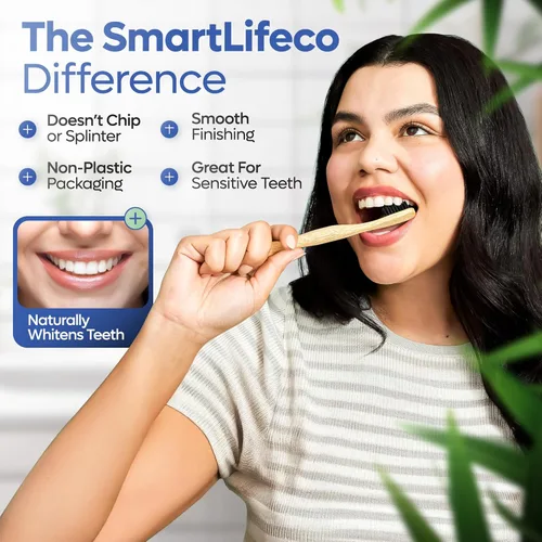 Vista 3 de SmartLifeco Cepillos de dientes de bambú con carbón PRO - Cerdas naturales extra suaves para dientes de adultos y niños Cepillo de dientes