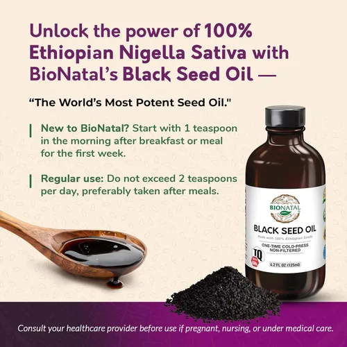 Vista 3 de BioNatal Aceite de semilla negra etíope 4.2oz de vidrio – Nigella sativa prensado en frío que produce aceite de semilla de comino negro, sin refinar