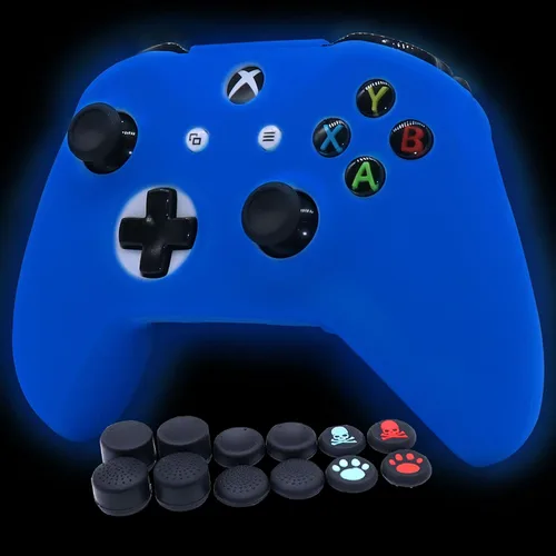 RALAN Funda de silicona para controlador de silicona, protector de piel en la oscuridad, compatible con controlador Xbox Ones (negro Pro Thumb Grip