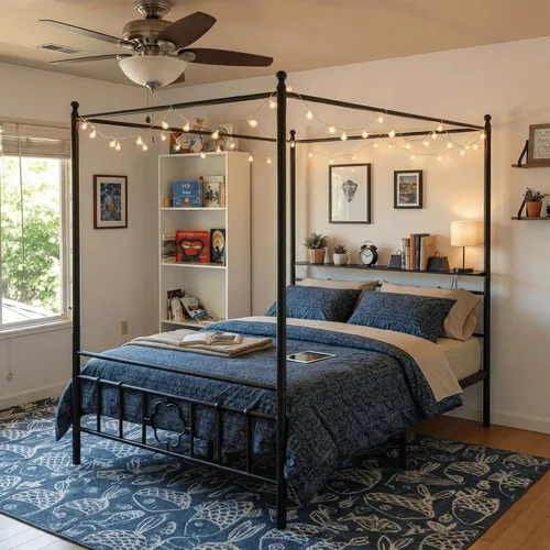 Vista 8 de Homkdom Twin Canopy Bed Frame with Storage Headboard,Noise-Free,White