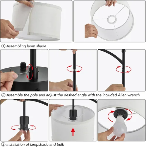 Vista 4 de Lámpara de mesa para sala de estar y dormitorio, lámpara de 23.5" con puertos USB C+A, lámpara de noche para mesita con pantalla de tela de lino
