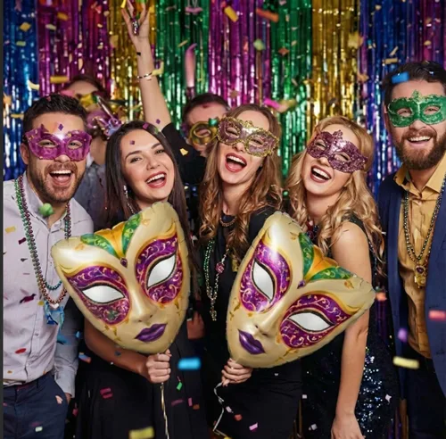 Vista 5 de Globos de Mardi con máscara grande de papel de aluminio para magníficas y divertidas decoraciones de fiesta de martes gordos de carnaval