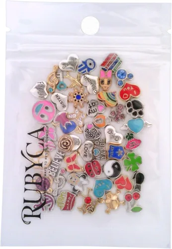 Vista 4 de RUBYCA Venta al por mayor encantos flotantes lote para DIY cristal Living Memory Locket Mix Silver Gold Color, Zinc, cristal