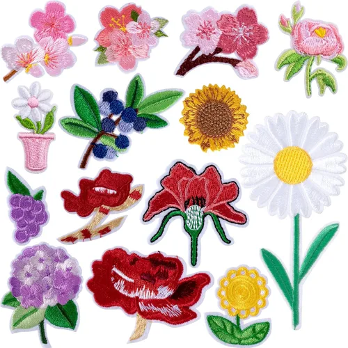Vista 12 de HINZIC 10 mini parches de flores para planchar, 10 patrones, parches decorativos bordados, apliques de costura floral, apliques de San Valentín