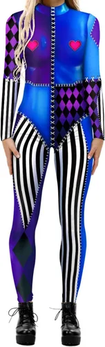 Vista 20 de Disfraz de esqueleto de calavera para mujer, overol de una pieza para Halloween 3D printed skull skeleton robot costume, Back zipper closure