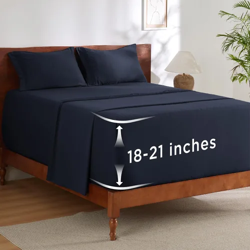 Bedsure - Juego de sábanas para cama tamaño King con bolsillo profundo - Se ajusta a colchones de hasta 21 pulgadas de grosor - Juego de 4 sábanas