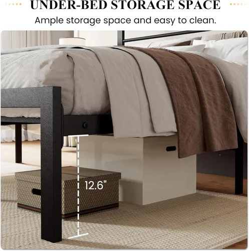 Vista 38 de SHA CERLIN Base de cama tamaño King con estante de cabecera y base de metal resistente, no necesita somier, color marrón