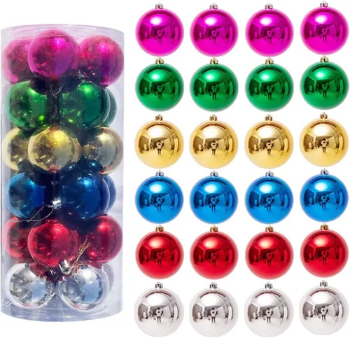Bolas de Navidad, 24 piezas de 1.57 pulgadas, inastillables, adornos de árbol de Navidad, decoración temática surtida, bolas de plástico para