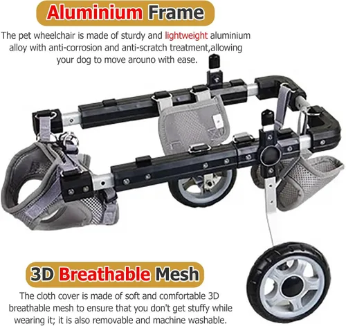 Vista 3 de JYHHCYS Silla de ruedas portátil para patas traseras para perros pequeños, carrito ligero y ajustable para perros - Silla de ruedas para mascotas
