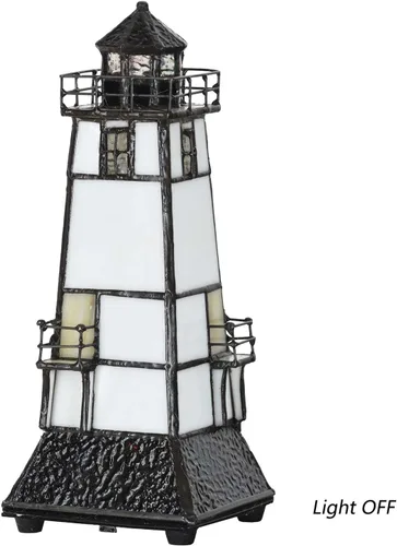 Vista 3 de Bieye L10727 Lighthouse Tiffany Style - Lámpara de mesa decorativa con vitral, luz nocturna con plataforma de mirador para decoración del hogar