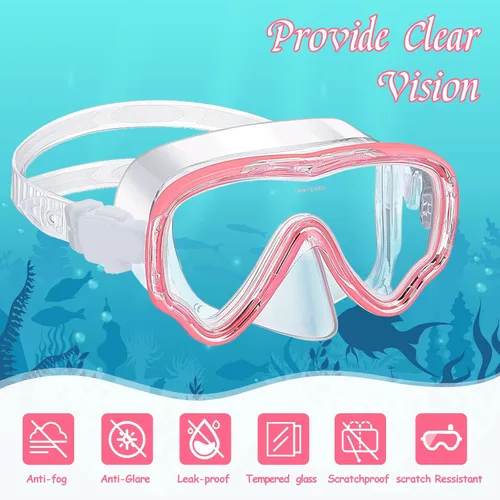 Vista 4 de Yexiya 3 Pack Kid Snorkel Diving Goggles with Nose Cover Swimming Goggle for Kid 3-12 Adjustable Strap Tempered Glass No Leak