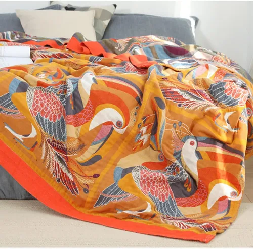 Vista 3 de SANACYNA Manta de muselina 100% algodón de 6 capas de gasa, ligera, suave y transpirable, para sofá y cama, ambos lados