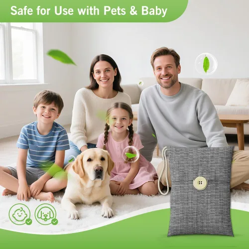 Vista 3 de Bolsas de carbón con absorción de olores, carbón de bambú activado, bolsa purificadora de aire para el hogar, eliminador de olores, ambientador
