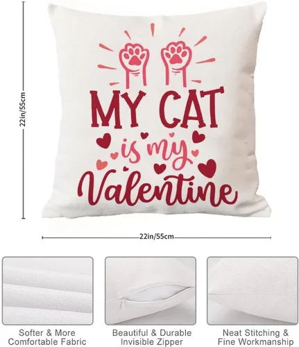 Vista 6 de Funda de almohada romántica para el día de San Valentín, funda de cojín con texto en inglés «My Cat is My Valentine», decoración del hogar, sofá