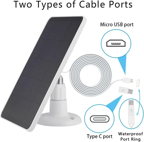 Vista 7 de Panel solar compatible con WYZE Battery Cam Pro, EufyCam 2C/2C Pro, panel solar de 4 W 5 V con cable de carga micro USB de 10 pies para cámara