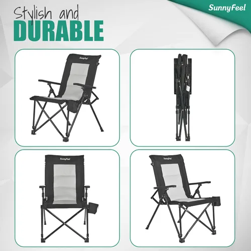 Vista 6 de SUNNYFEEL Silla de campamento ergonómica de respaldo alto de 500 libras, silla plegable resistente a los rayos UV, silla de campamento portátil