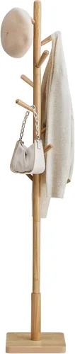 Vista 10 de VASAGLE Perchero de madera maciza, árbol de entrada con 8 ganchos, 3 opciones de altura, para abrigos, sombreros, bolsos, carteras, para entrada