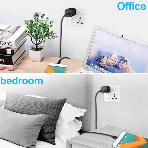 Vista 5 de Cubo de cargador de pared, enchufe USB de 1A/5 V, paquete de 3 unidades de adaptador de bloque de carga negro de viaje compatible con teléfono