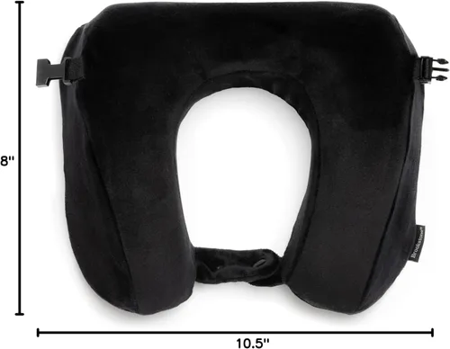 Vista 8 de Brookstone Almohada de viaje de espuma viscoelástica 2 en 1, acogedora almohada de apoyo suave en forma de U para viajes, color negro