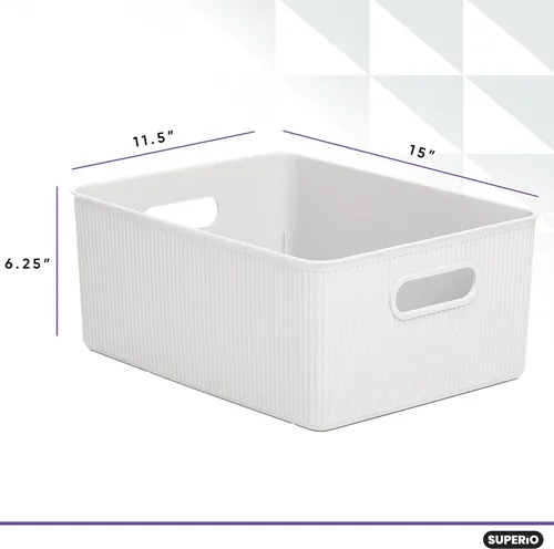 Vista 2 de Superio Ribbed Collection - Canastas organizadoras de plástico decorativas abiertas para el hogar, grandes cajas blancas (paquete de 6)