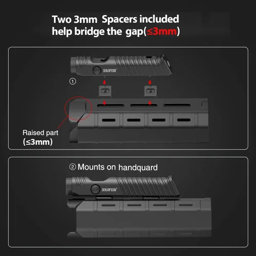 Vista 2 de Linterna táctica Solofish de 1450 lúmenes con mira láser verde es compatible con riel Mlok, combo de luz láser magnética recargable