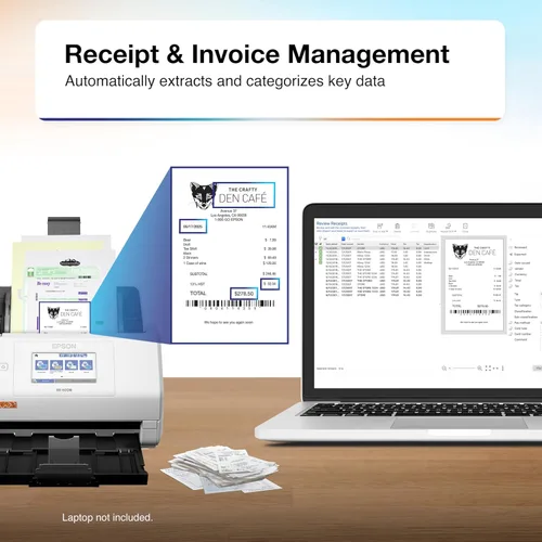 Vista 3 de Epson RapidReceipt RR-600W - Escáner inalámbrico de escritorio a color de 2 lados para recibos y documentos con software ScanSmart AI PRO