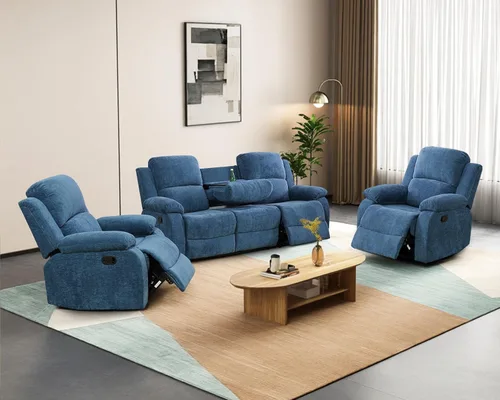 Vista 78 de Juego de sofá reclinable para sala de estar, juego de muebles de 2 piezas, sofá reclinable de 3 asientos y sofá biplaza con portavasos y consola
