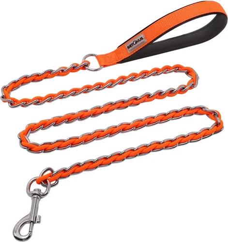 Vista 19 de Correa de cadena para perros a prueba de mordidas, correa de metal para perros medianos y grandes, correa de perro de eslabones de cadena