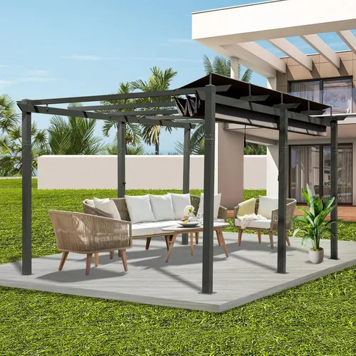 Vista 9 de Domi - Toldo de pérgola para exteriores de 9 x 13 pies con parasol retráctil, marco de aluminio resistente a la intemperie para patio, patio