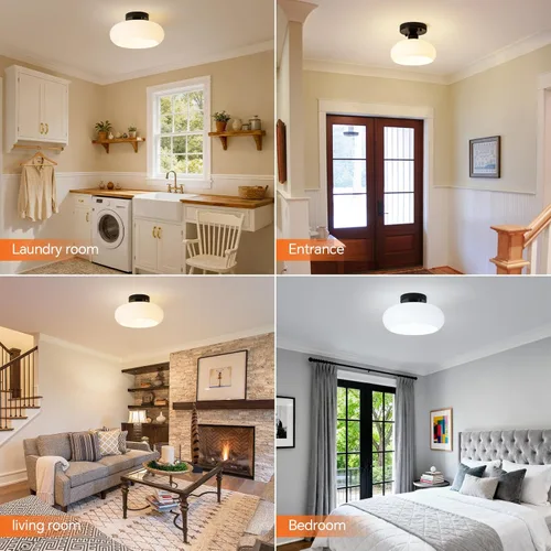 Vista 9 de Lámpara de techo semiempotrada, moderna de mediados de siglo con pantalla de vidrio de leche, lámpara de techo vintage de 8.66 pulgadas