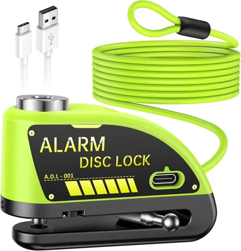 Vista 11 de Candado recargable Onvian para motocicleta con alarma de 120 dB y cable de recordatorio de acero de 1.8 m, para motocicletas, bicicletas, ebikes