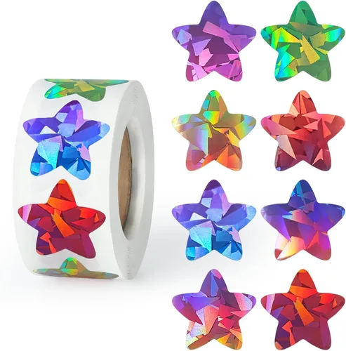 500 calcomanías de estrellas multicolor para recompensas infantiles, calcomanías holográficas de estrellas de 1 pulgada para bricolaje,