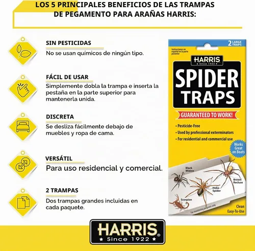 Vista 3 de Harris Trampas de pegamento de araña, sin pesticidas (paquete de 2), mata a los reclusos marrones, arañas hobo, viuda negra y más