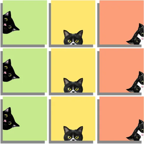 Vista 11 de Juego de 9 blocs de notas adhesivas de gato negro, bloc de notas autoadhesivas rosas, bonitos blocs de notas súper adhesivas para regalo