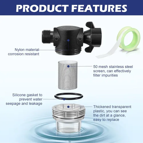 Vista 3 de Dreyoo Filtro colador de bomba de agua, compatible con tuerca giratoria Shurflo 255-315, ajuste de 1/2 pulgada con pantalla de acero inoxidable