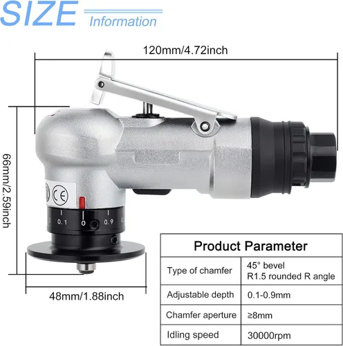 Vista 5 de Mini máquina de biselado 2 en 1, herramienta de chaflán de aire, herramienta de desbarbado para madera de metal, herramientas neumáticas, pequeñas