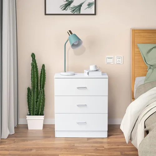 Vista 4 de Nightstand Set of 2 Wood Nightstand with 3 Drawers, Bedside Table with Drawers for Bedroom, 2PCS White Wooden Night Stand, Modern Side Bed Table