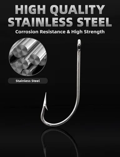 Vista 4 de BLUEWING Ganchos de acero inoxidable SS O 'Shaughnessy 5pcs/10pcs Heavy Duty Long Shank para agua salada y agua dulce