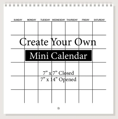 Mini calendario mensual de pared, crea tu propio calendario de pared en blanco, sin fecha, 7 x 7 pulgadas de tamaño cerrado, 14 pulgadas de tamaño