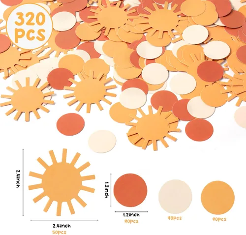 Vista 2 de 320 piezas Boho Sun Round Scatter Confetti Dot Hippie Silenciado Sunrise Confeti Decoración de mesa Primer Viaje Alrededor del Sol You Are My