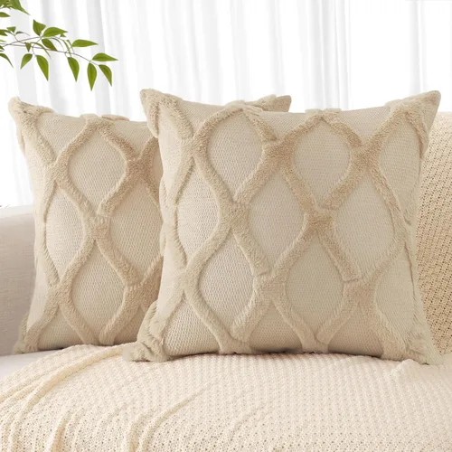 Vista 10 de decorUhome - Juego de 2 fundas de cojín decorativas para primavera de 16 x 16 pulgadas, fundas de almohada afelpadas de lana y piel sintética suave