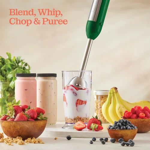 Vista 7 de Potente batidora de inmersión, batidora de mano eléctrica de 500 vatios con modo turbo, base desmontable. Batidora de cocina de mano para sopa, Verde