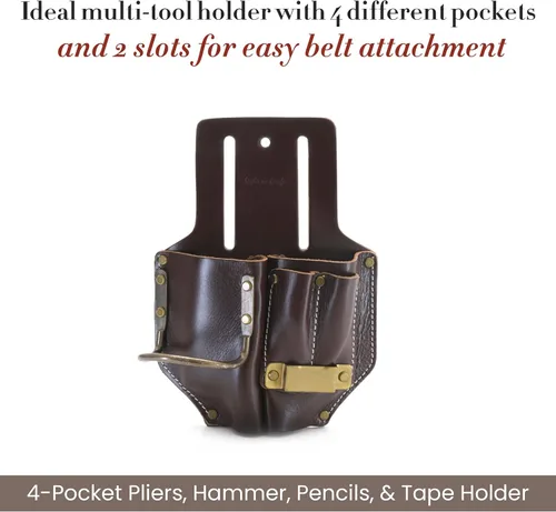 Vista 2 de Style N Craft Alicates de 4 bolsillos, martillo, lápices y soporte para cinta, bolsa de herramientas de cuero de grano completo, soporte