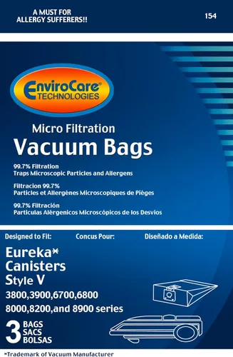 Vista 2 de EnviroCare Bolsas de repuesto para aspiradora de microfiltración diseñadas para adaptarse a recipientes Eureka estilo V, paquete de 3