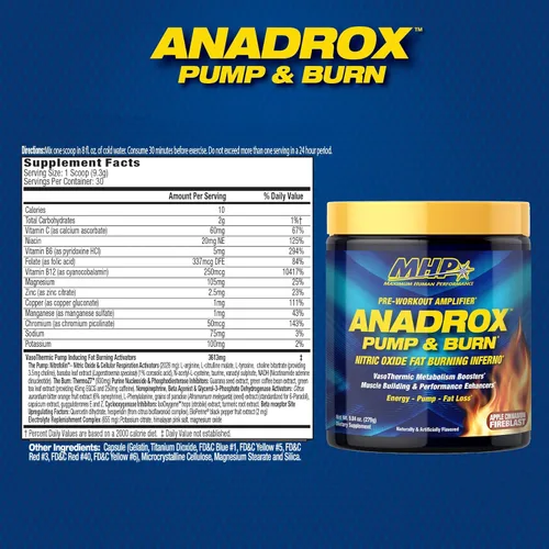 Vista 2 de Maximum Human Performance Mhp Anadrox Pre-Entrenamiento, Óxido Nítrico, Energía, Bombas, Manzana Canela Fireblast
