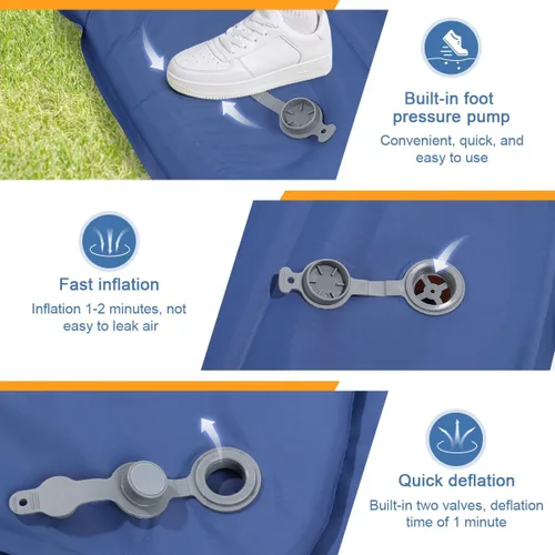 Vista 6 de HiiPeak Ultralight Inflatable Sleeping Mat with Built-in Foot Pump & Pillow, Compact Air Mattress for Backpacking, Hiking